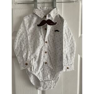 Little Gent‎ Infant Toddler 12-18mo Mustache Dress Shirt Layette Long Sleeve NEW